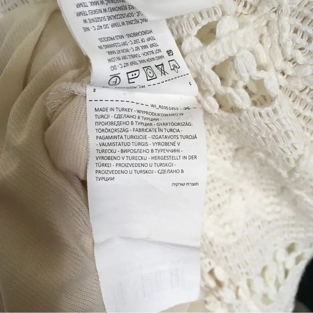 Reserved Womens Crochet Tasseled Trim W/ Slit Dress Cover Up Off White XS
